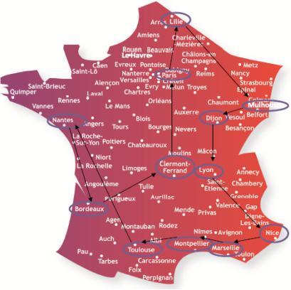 Carte de France du Train Alzheimer 2010