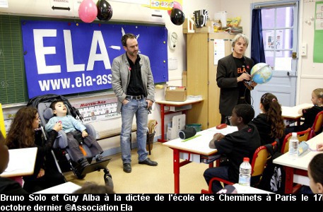 Bruno Solo et Guy Alba lors de la dictée éla 2011 de l'école des Cheminets à Paris