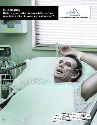 L'ADMD a choisi de cibler les trois candidats les plus opposés à la légalisation d'une aide active à mourir ici avec François Bayrou