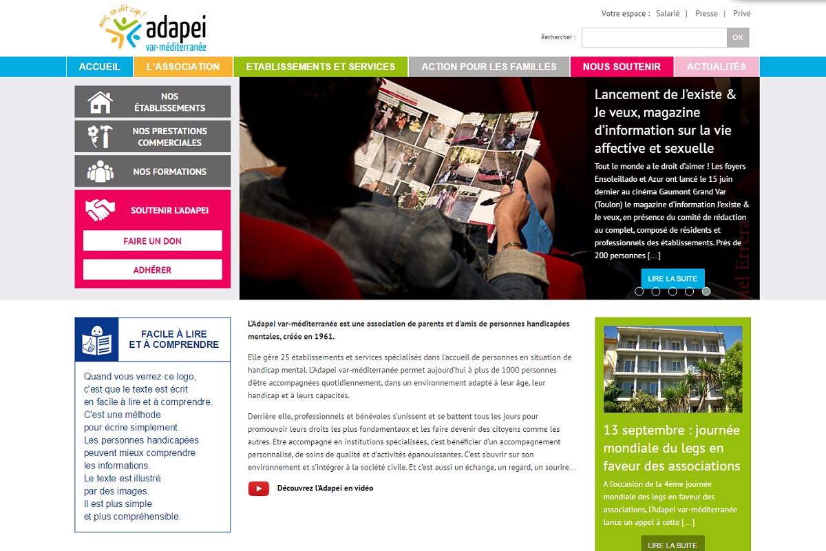 Page d acceuil du nouveau site de l'adapei Var Mediteranee