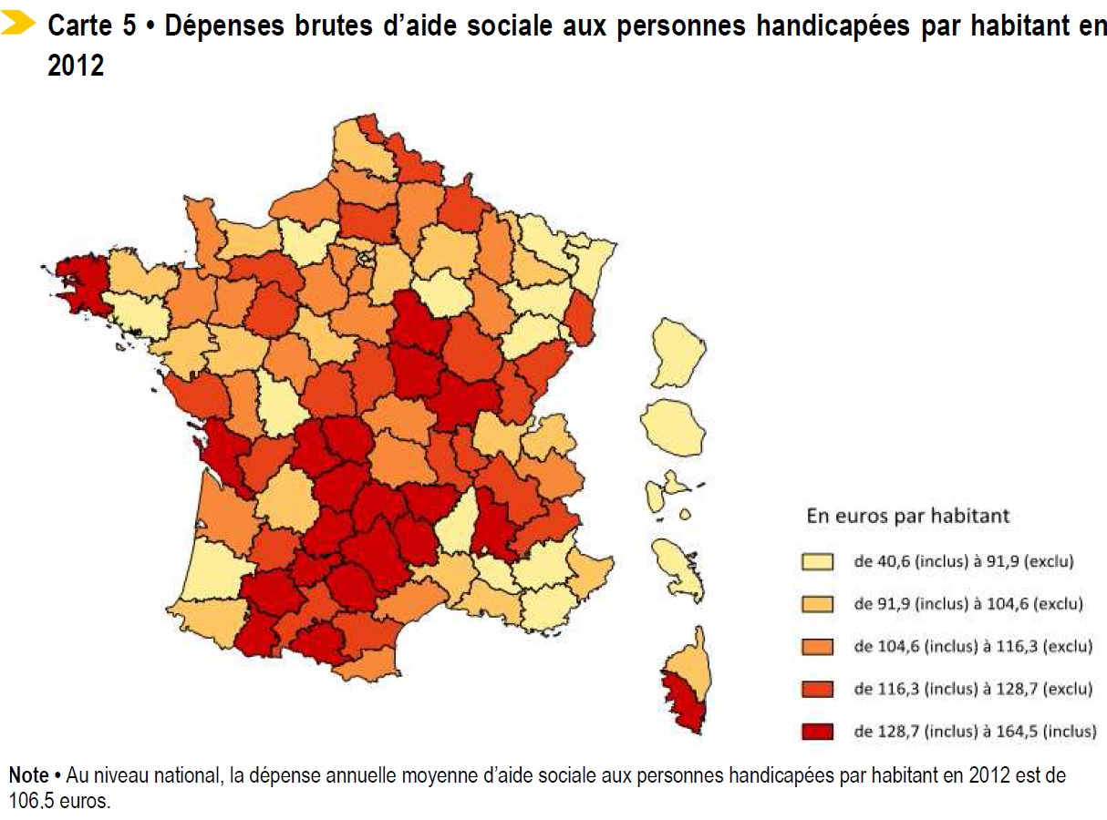 Carte 5 Depenses brutes d aide sociale aux personnes handicapees par habitant en 2012