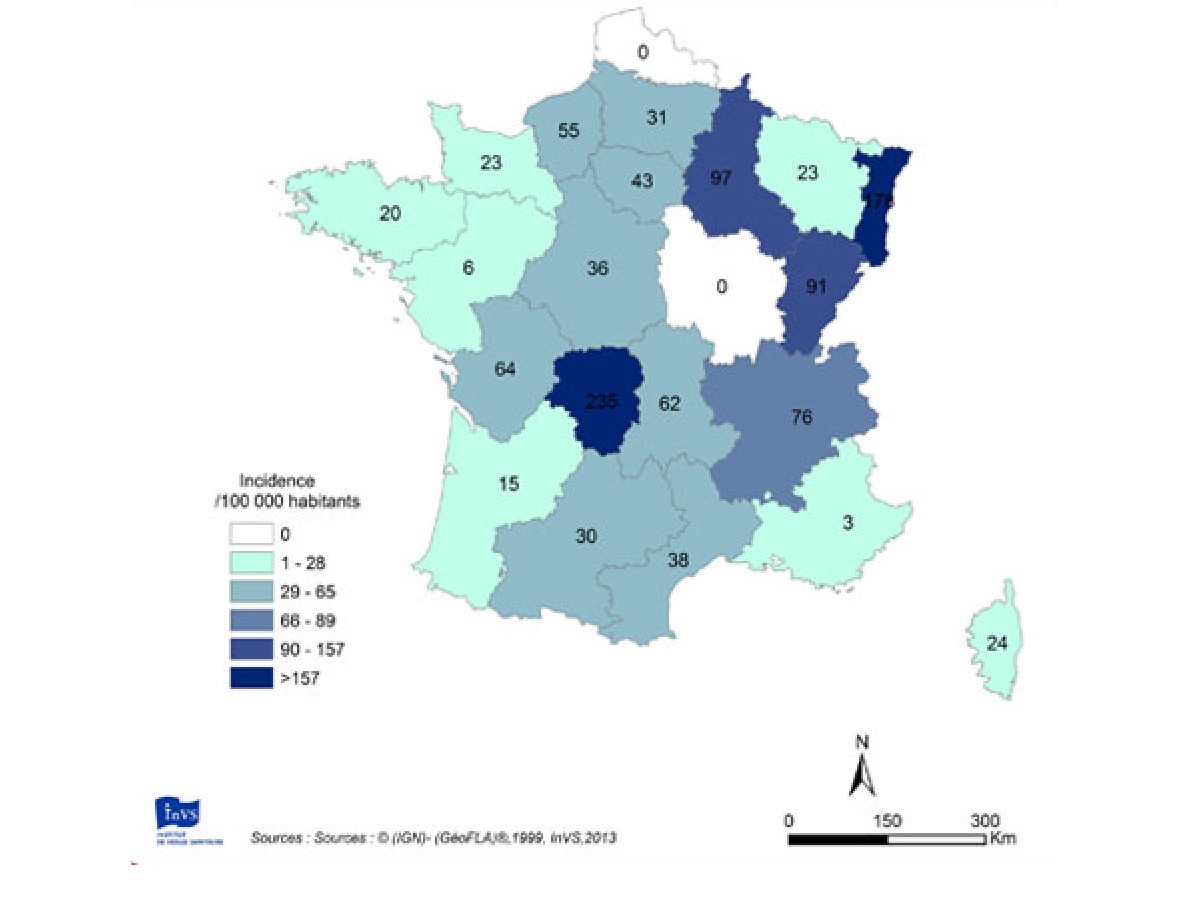 Estimation de l incidence annuelle moyenne de la borreliose de Lyme par region France 2009 2011 reseau Sentinelles