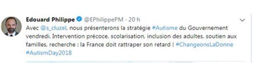  twitte de Edouard PHILIPPE sur l autisme