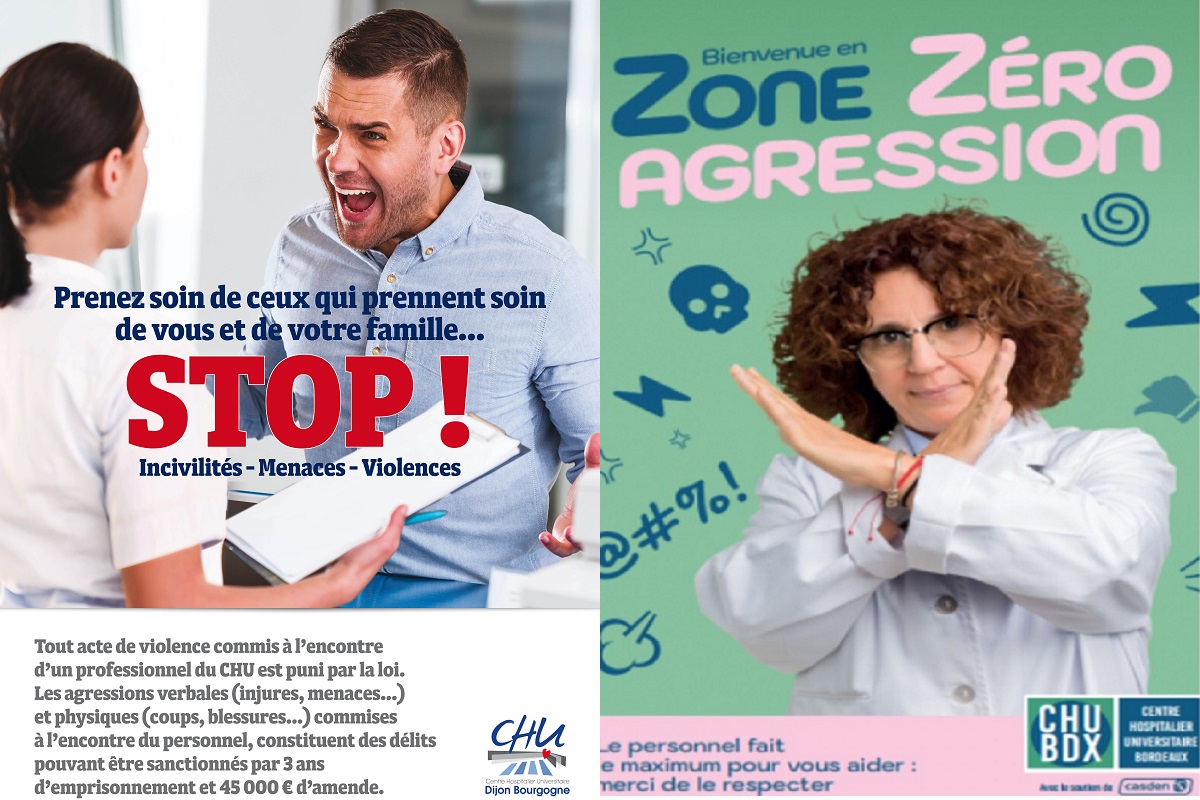 Affiches contre les incivilités envers les soignants organisé ici par le chu de Dijon et de Bordeaux dans les années 2015 (illustration) 6a54c