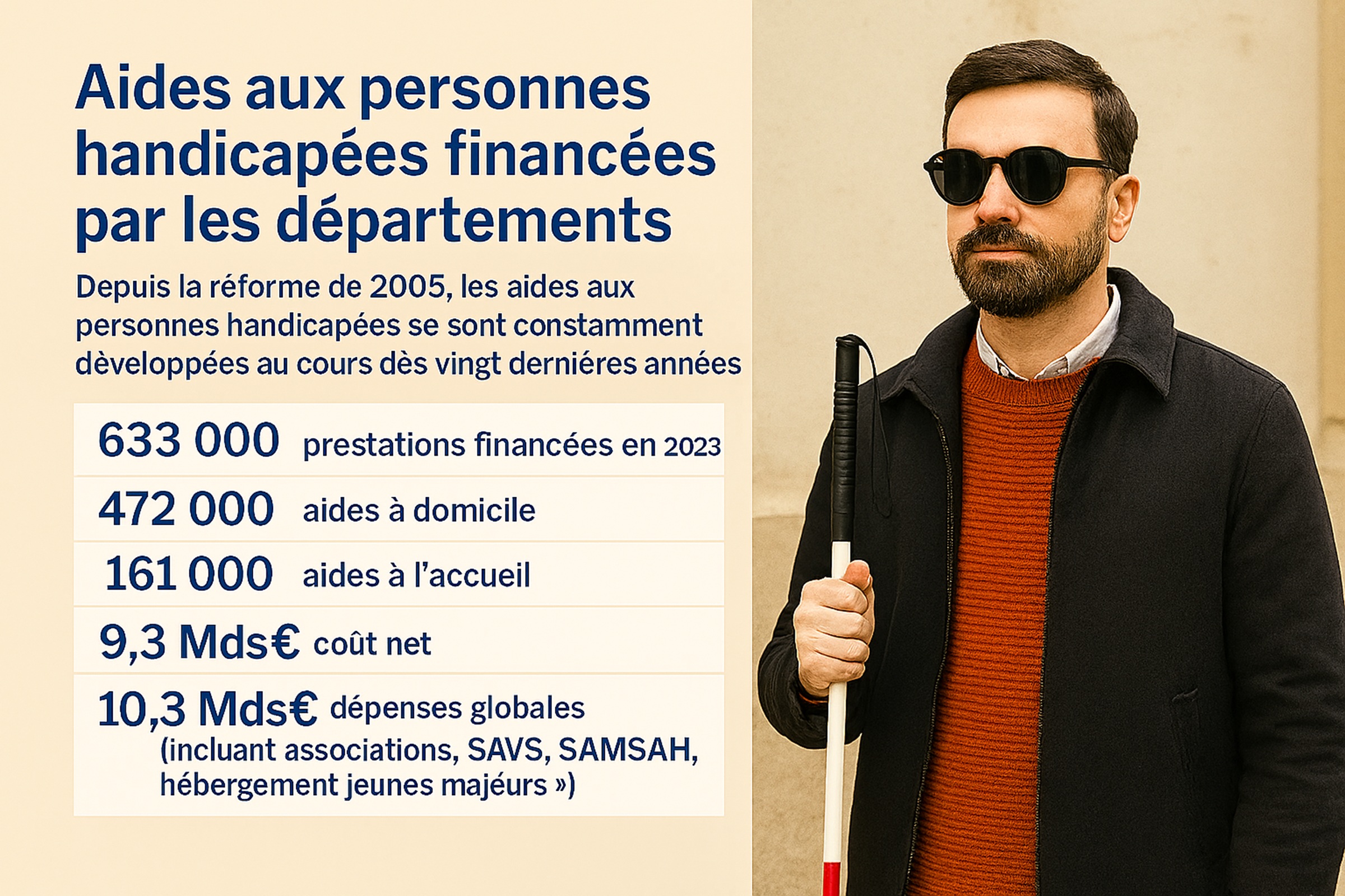 Aides sociales aux personnes handicapées financé par les départements en 2023 une hausse en constantes progression lié notamment au PCH © HPI / FHI 2025