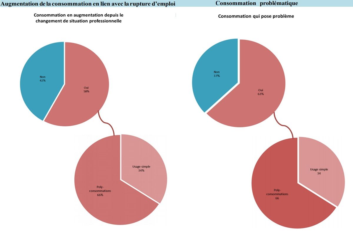 Graphisme enquête a gauche la consommation en lien avec la rupture d'emploi a droite la consommation qui pose problème 4311f