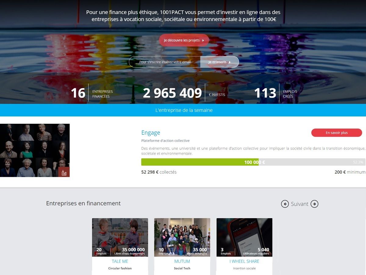 Page d acceuil du site d economie participative 1001PACT