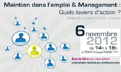 affiche de la conference intitulé maintien dans l'emploi et management regards croises france europe