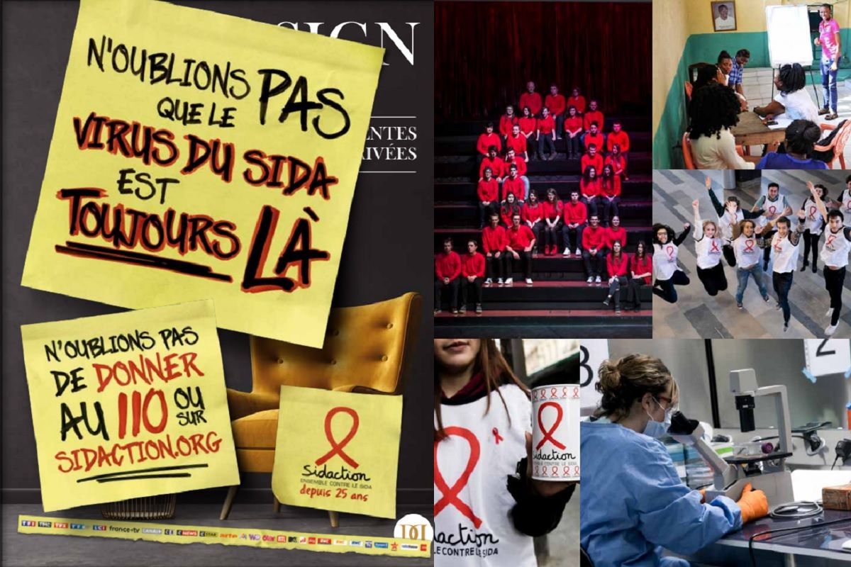 Affiche de la 25eme édition du sidaction avec pour titre n'oublions pas que le virus du sida est toujours là 4c187