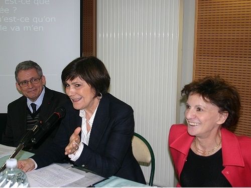 De droite a gauche Patrick GOHET, Marie-Arlette CARLOTTI, Michèle DELAUNAY le  7 février  2013