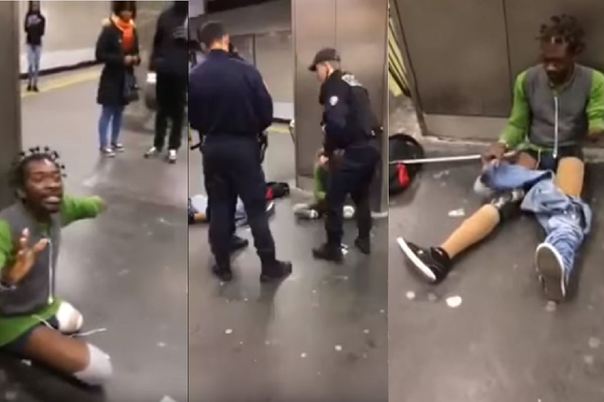 Agression Policière sur un homme handicape et noir SDF à Paris le 3 mai 2016