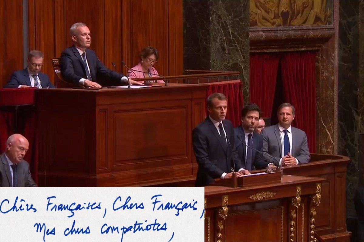 Emmanuel macron sadressant aux parlementaires devant le congrès a versaille le 9 juillet 2018 95578