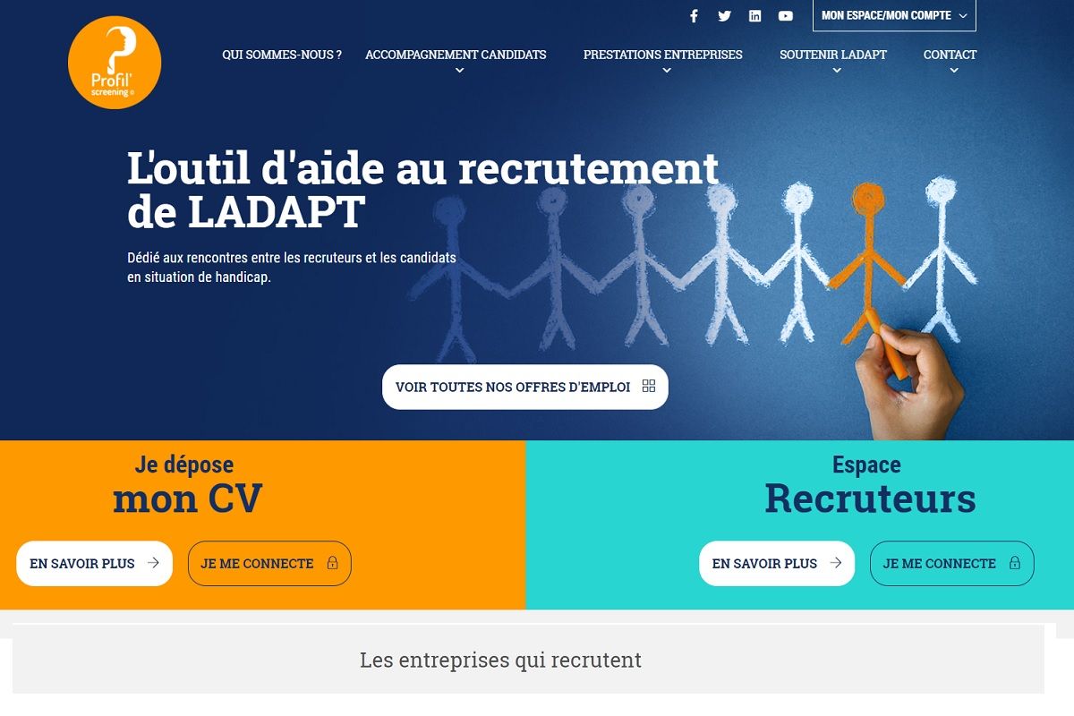 Page dacceuil du nouveau site profilscreening lancée par ladapt 3d50d