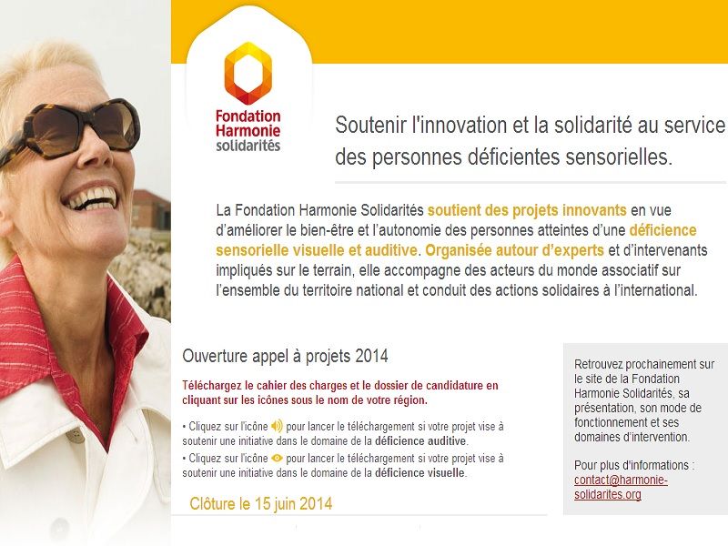 Page acceuil site Fondation Harmonie Mutuelle