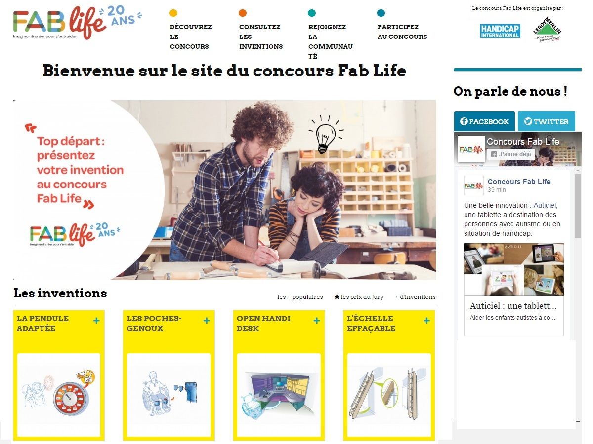 Copie Ecran Page acceuil du site du concours FAB LIFE organise Handicap International