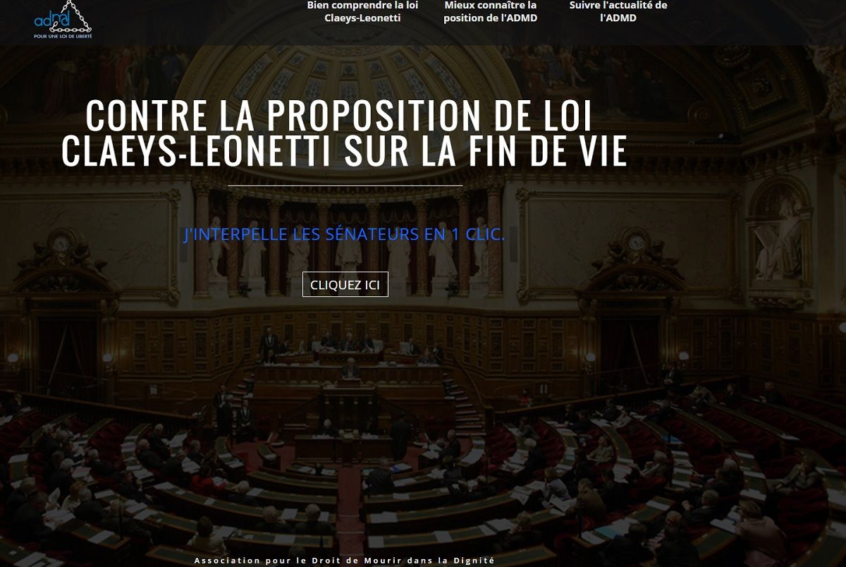Page acceuil site admd contre la proposition loi claeys leonetti