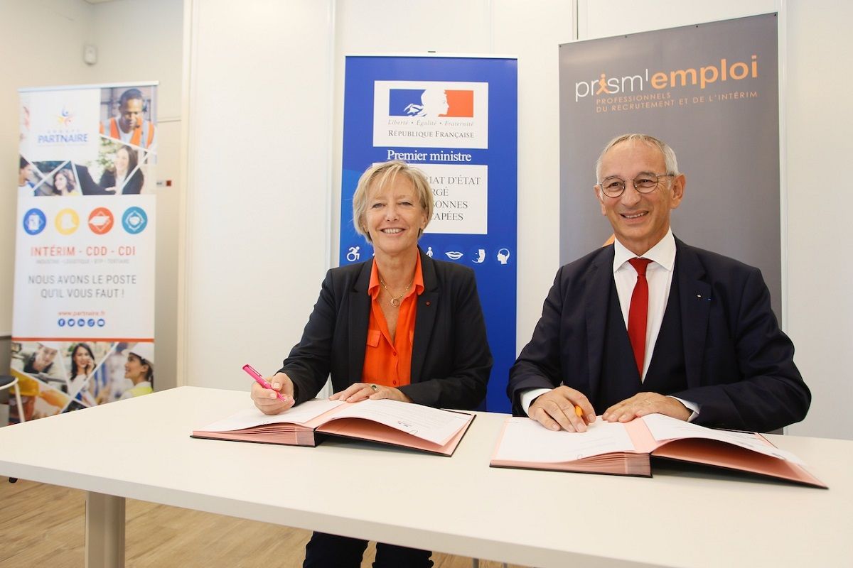 La secretaire dEtat Sophie CLUZEL et Philippe GOBINET. Vice president de Prismemploi et fondateur du groupe PARTNAIRE