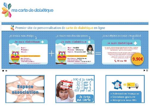 Page d’accueil du ma carte diabetique.fr pour une carte en ligne