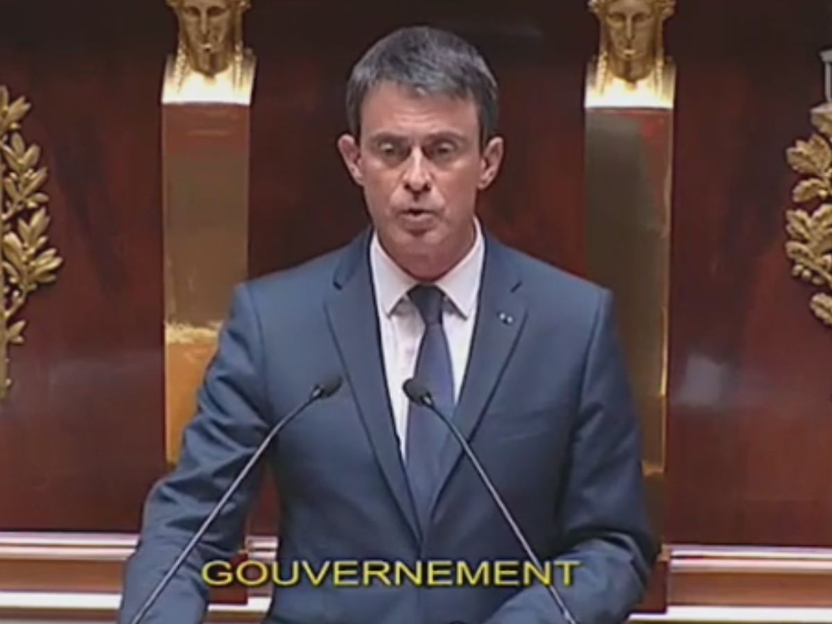 Le premier Ministre Manuel VALLS lors de discours a l assemblee nationale le 12 mai 2016 sur le vote de la loi travail