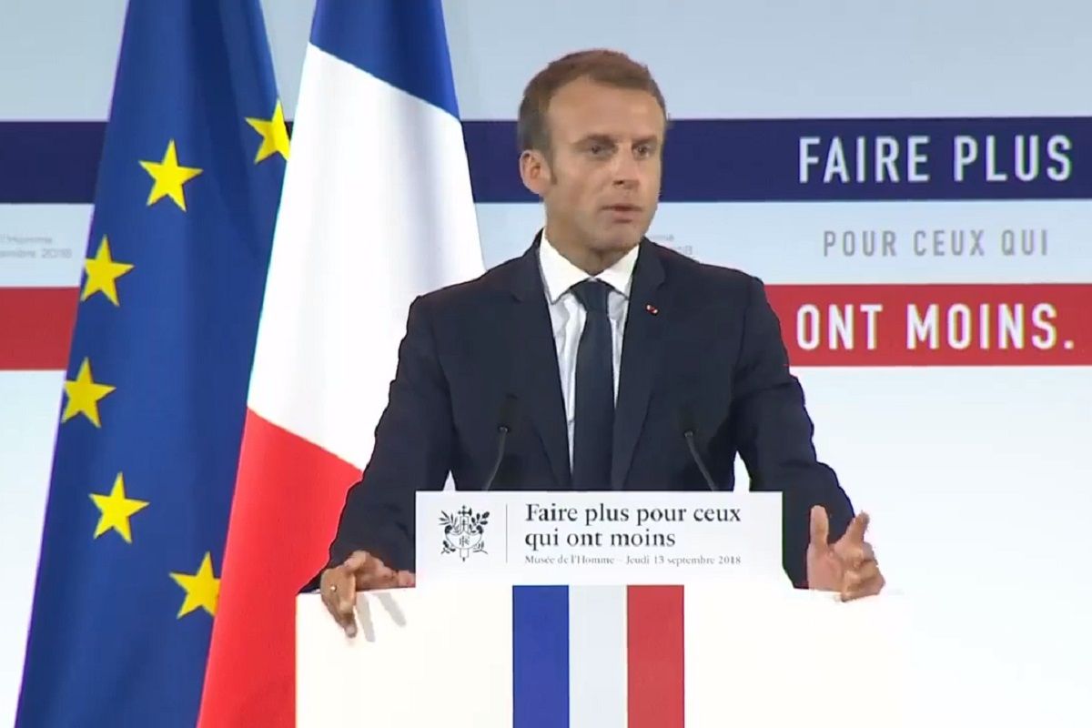 Le President Emmanuel MACRON presentant la strategie de prevention et de la lutte contre la pauvrete